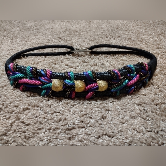 Accessories - Vintage Bungee Belt With Braided Multicolor Woven Cords And Golden Beads